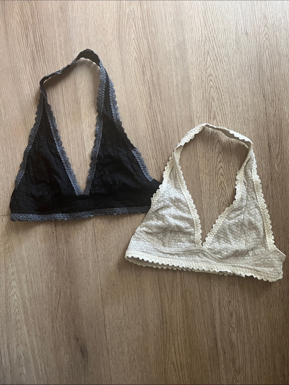 Free People Lace Halter Bralette Duo in Black and Cream